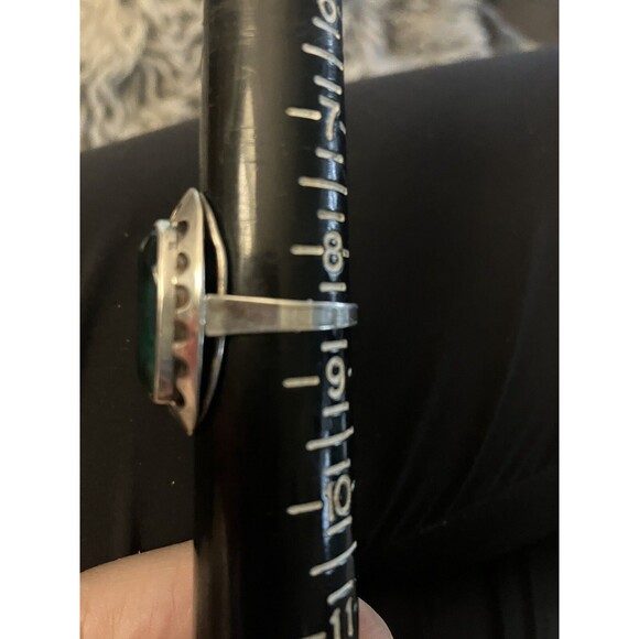 Vintage MCM Green Gemstone Ring Sterling Silver Faceted Marquise Lrg 925 Sz 8.5 - Picture 5 of 9